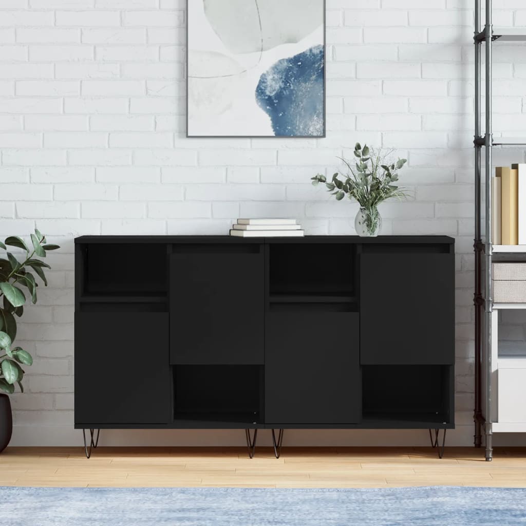 vidaXL Sideboards 2 Stk. Schwarz Holzwerkstoff