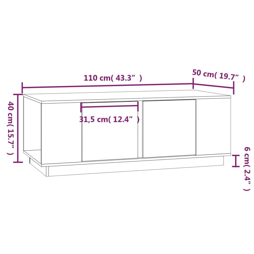 vidaXL Couchtisch 110x50x40 cm Massivholz Kiefer