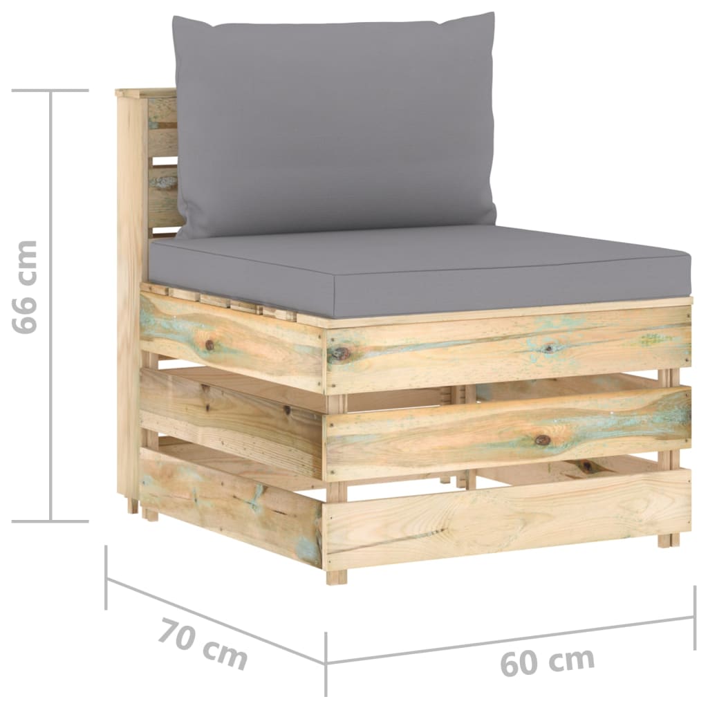 vidaXL 3-Sitzer Outdoor-Sofa mit Kissen Grün Imprägniertes Holz