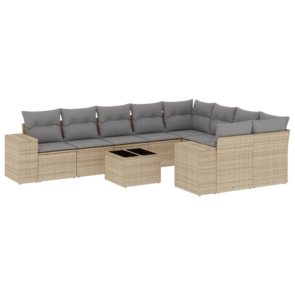 vidaXL 10-tlg. Garten-Sofagarnitur mit Kissen Beige Poly Rattan