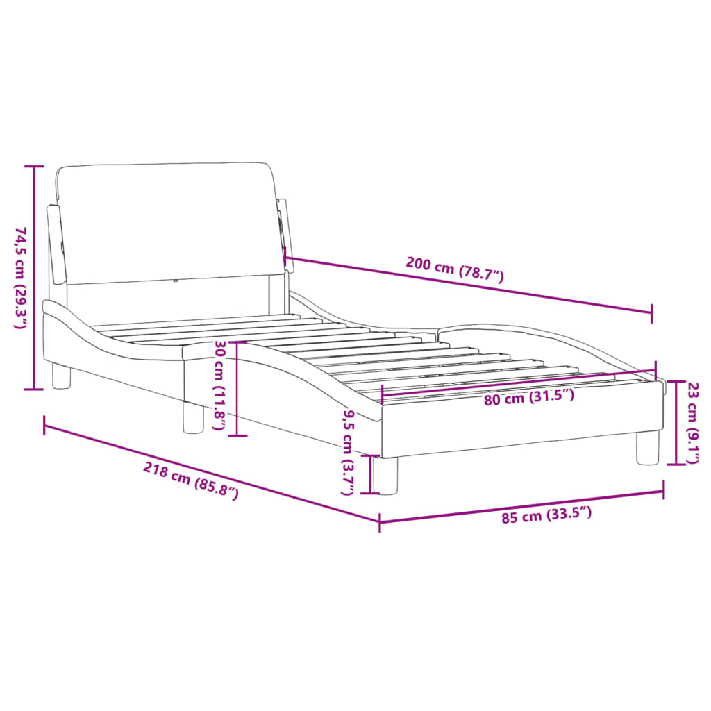 vidaXL Bettgestell mit Kopfteil Weiß und Schwarz 80x200 cm Kunstleder