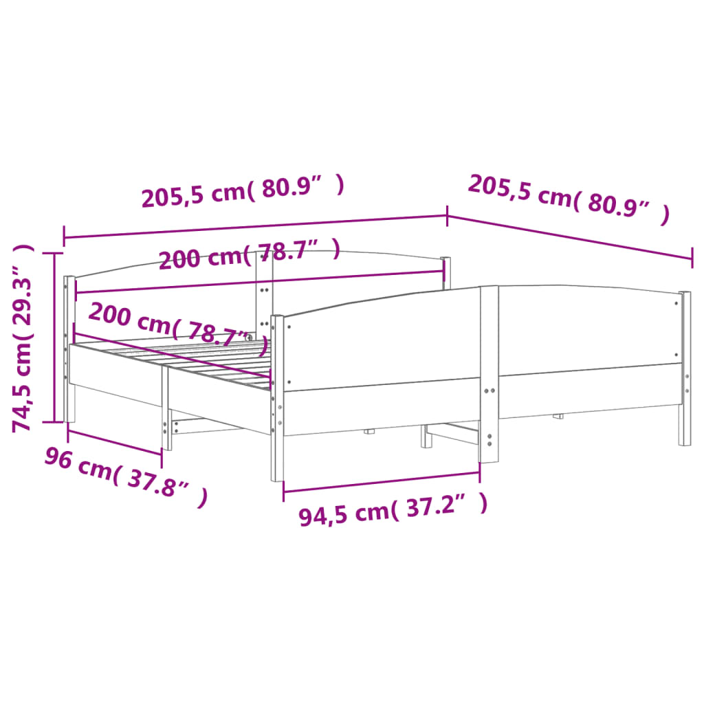 vidaXL Massivholzbett ohne Matratze 200x200 cm Kiefer