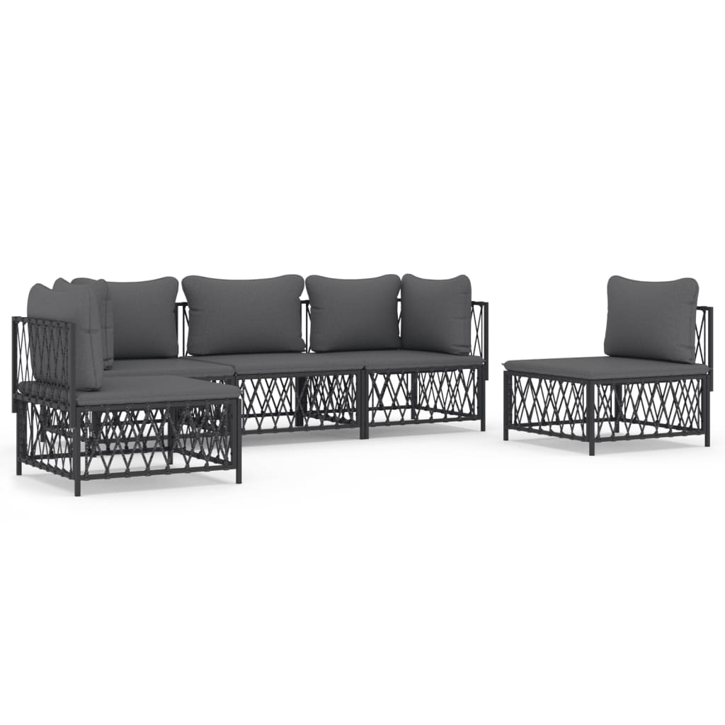 vidaXL 5-tlg. Garten-Lounge-Set mit Kissen Anthrazit Stahl