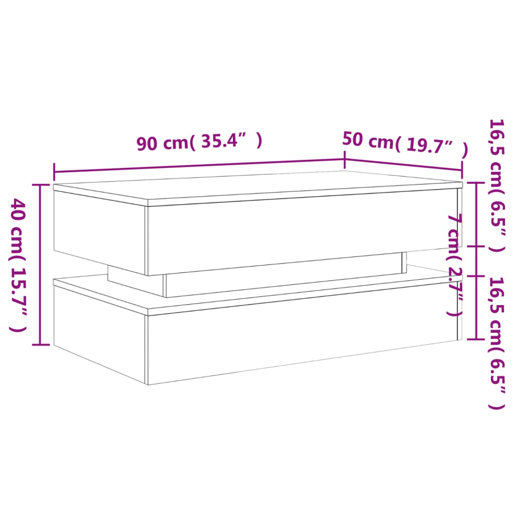 vidaXL Couchtisch mit LED-Leuchten Sonoma-Eiche 90x50x40 cm