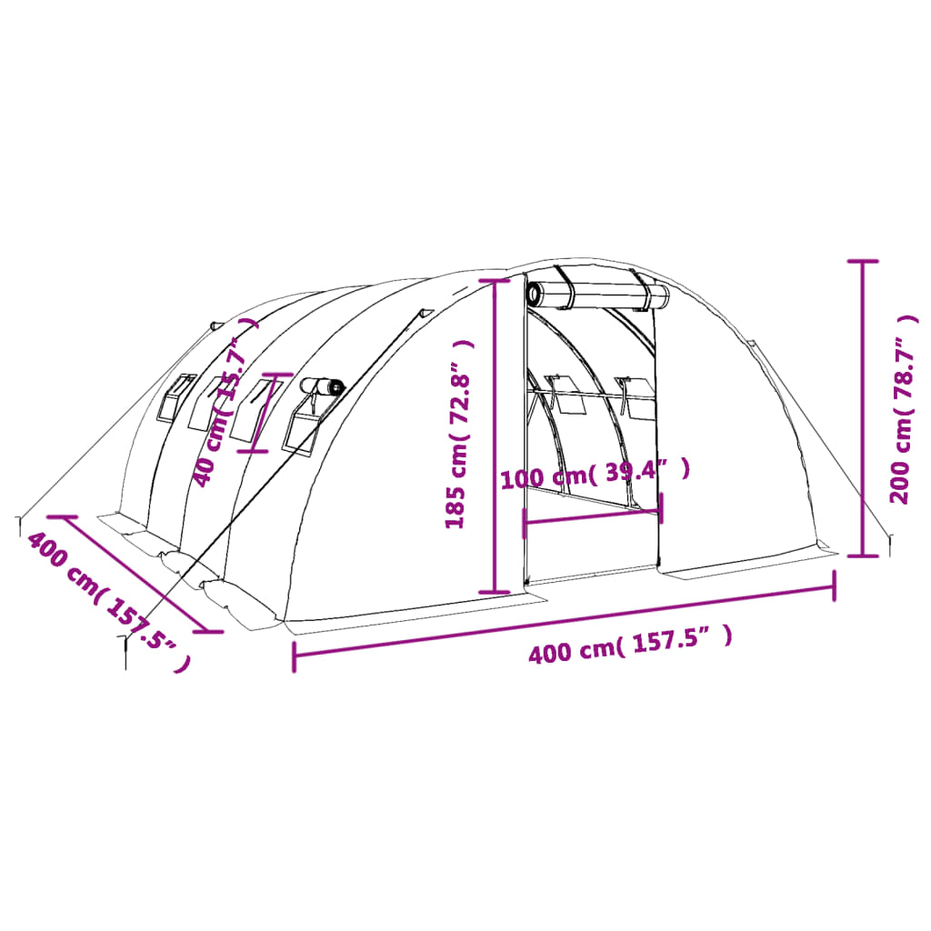 vidaXL Gewächshaus mit Stahlrahmen Weiß 16 m² 4x4x2 m