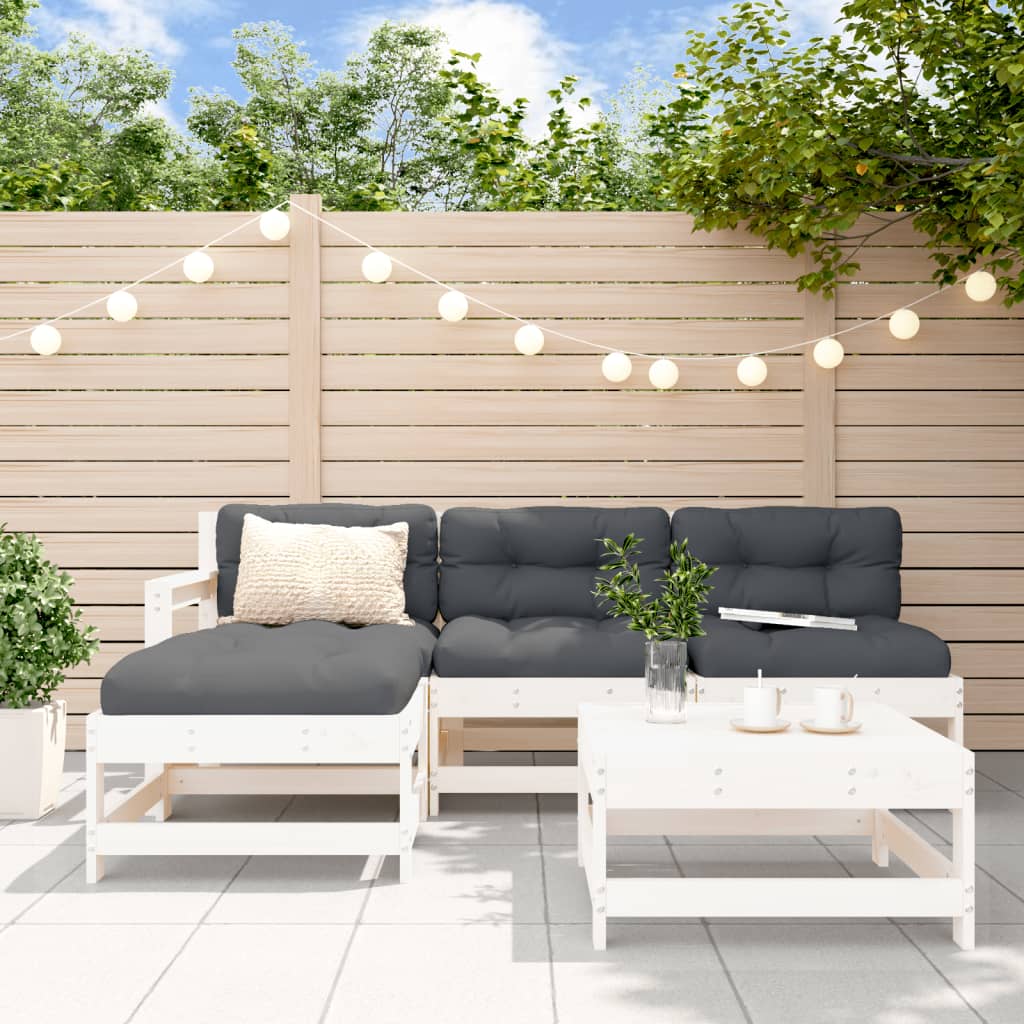 vidaXL 5-tlg. Garten-Lounge-Set mit Kissen Weiß Massivholz