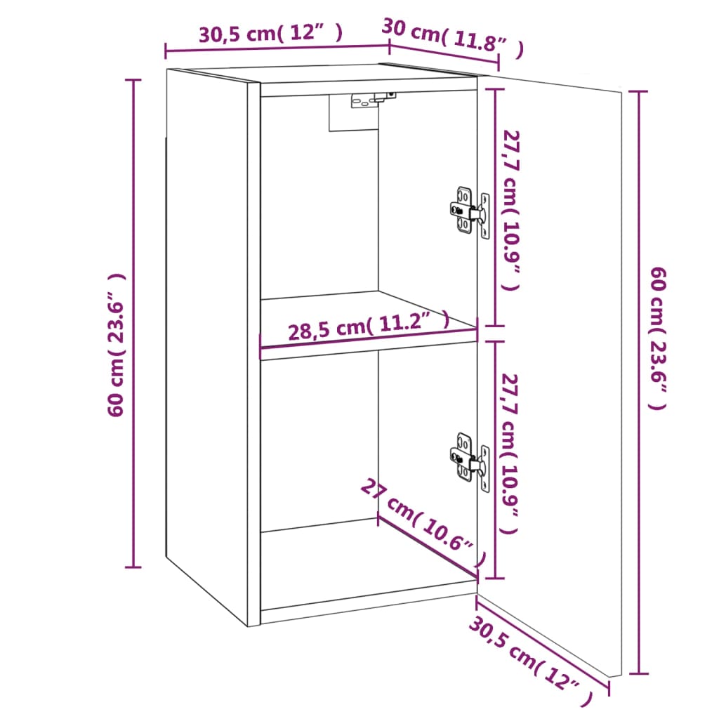 vidaXL TV-Schränke 4 Stk. Grau Sonoma 30,5x30x60 cm Holzwerkstoff