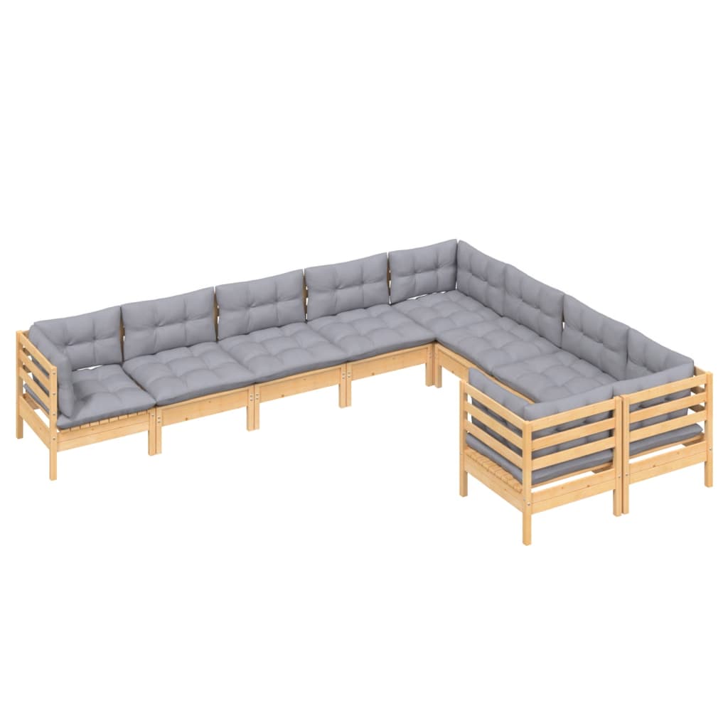 vidaXL 9-tlg. Garten-Lounge-Set mit Grauen Kissen Kiefernholz