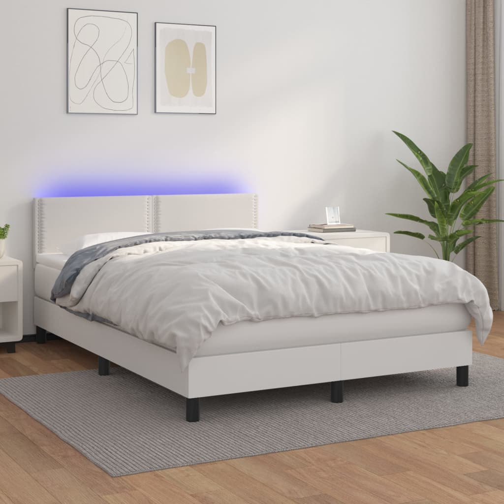 vidaXL Boxspringbett mit Matratze & LED Weiß 140x200 cm Kunstleder