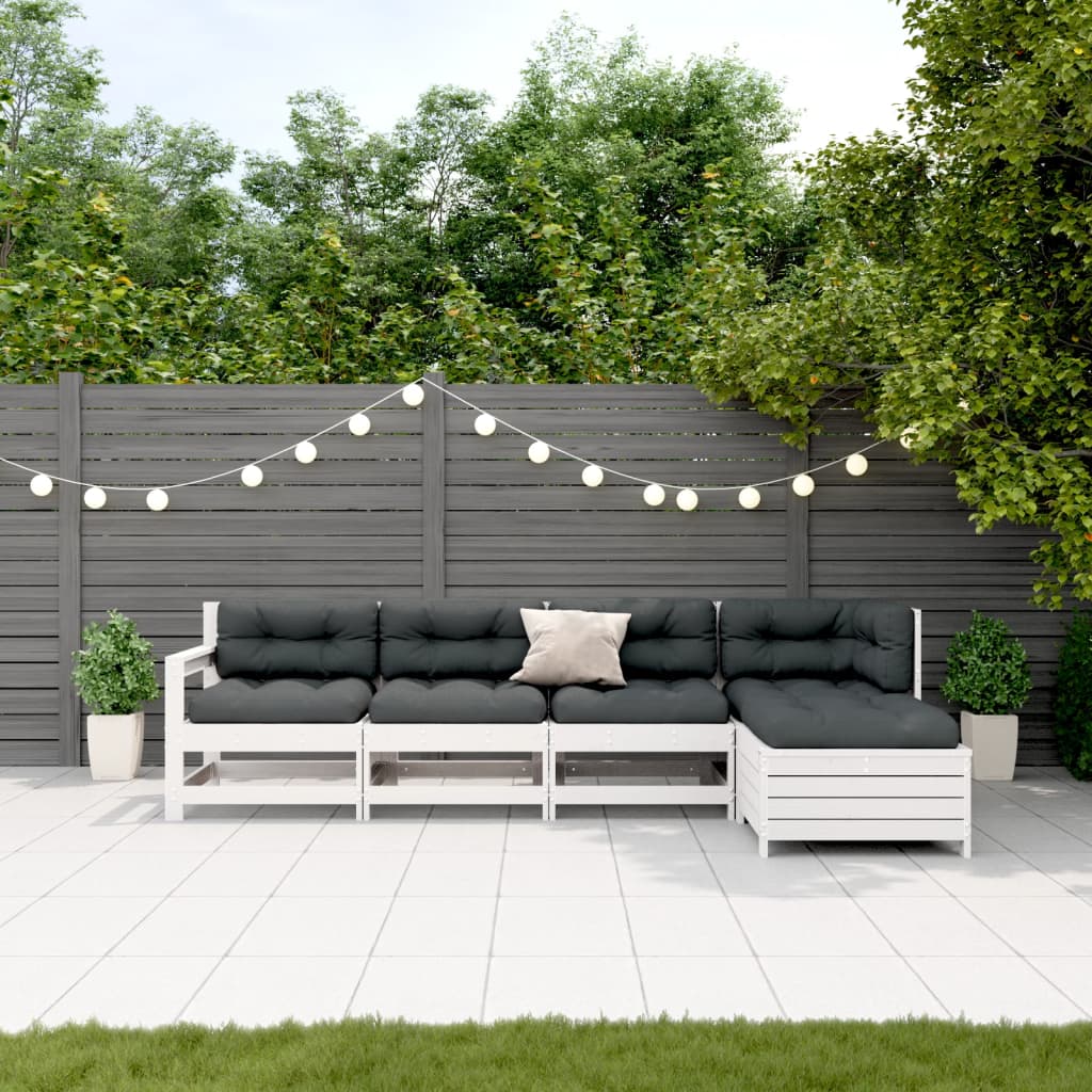 vidaXL 5-tlg. Garten-Lounge-Set mit Kissen Weiß Massivholz Kiefer