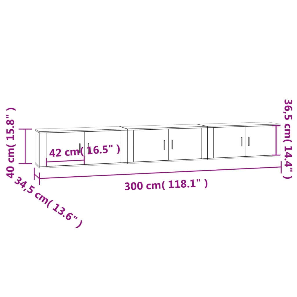 vidaXL TV-Wandschränke 3 Stk. Weiß 100x34,5x40 cm