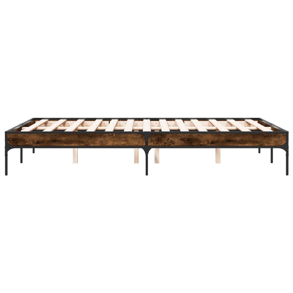 vidaXL Bettgestell Räuchereiche 135x190 cm Holzwerkstoff und Metall