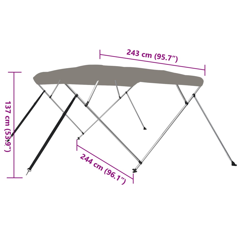 vidaXL 4-Bow Bimini-Top Grau 243x244x137 cm