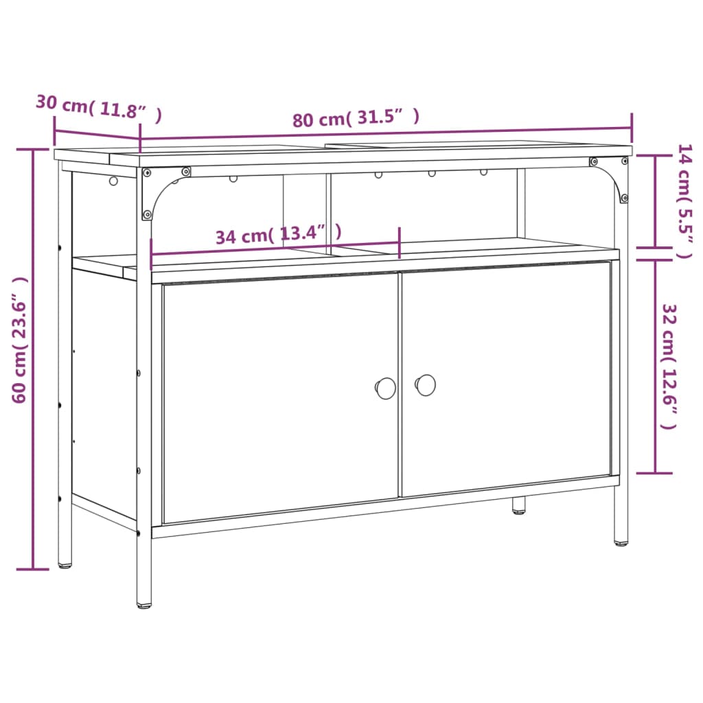 vidaXL Waschbeckenunterschrank Räuchereiche 80x30x60 cm Holzwerkstoff