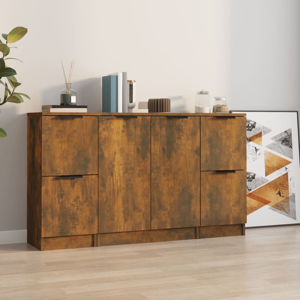 vidaXL Sideboards 3 Stk. Räuchereiche Holzwerkstoff