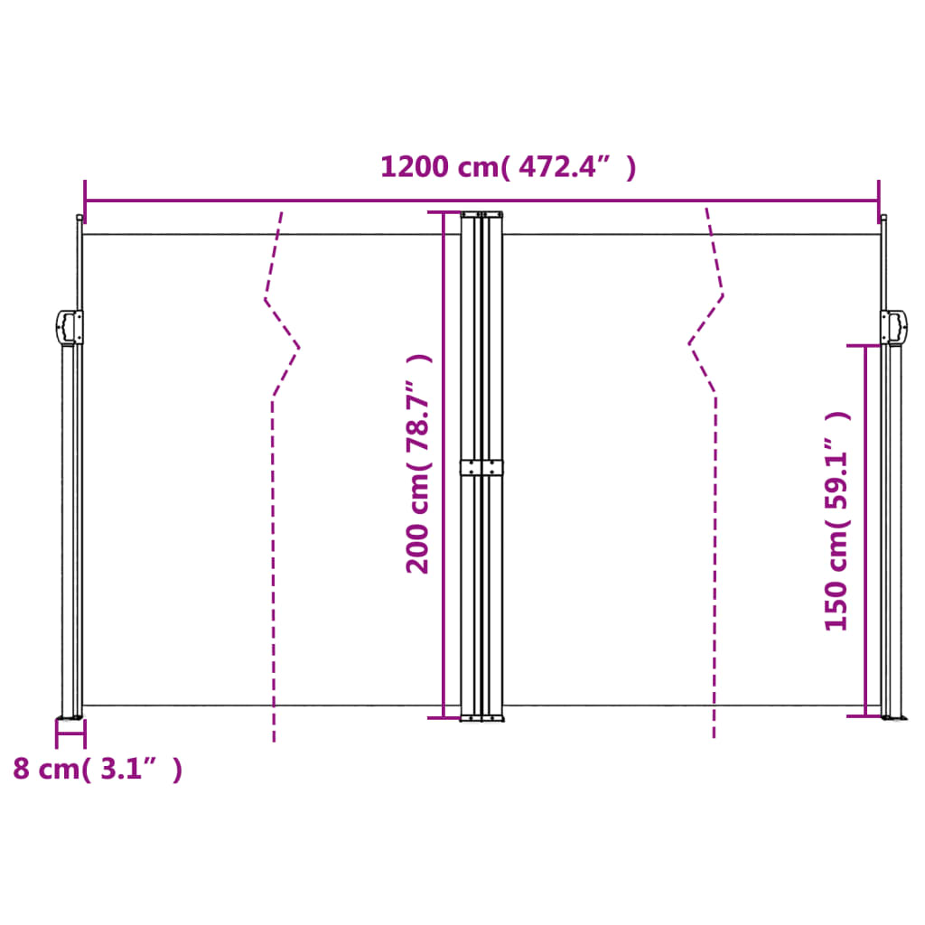 vidaXL Seitenmarkise Ausziehbar Blau 200x1200 cm