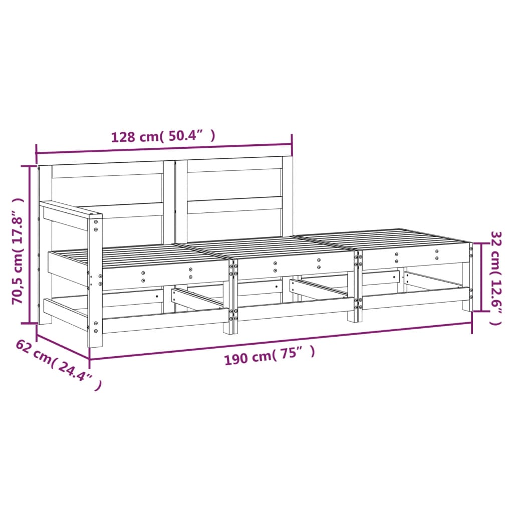 vidaXL 3-tlg. Garten-Lounge-Set Massivholz Douglasie