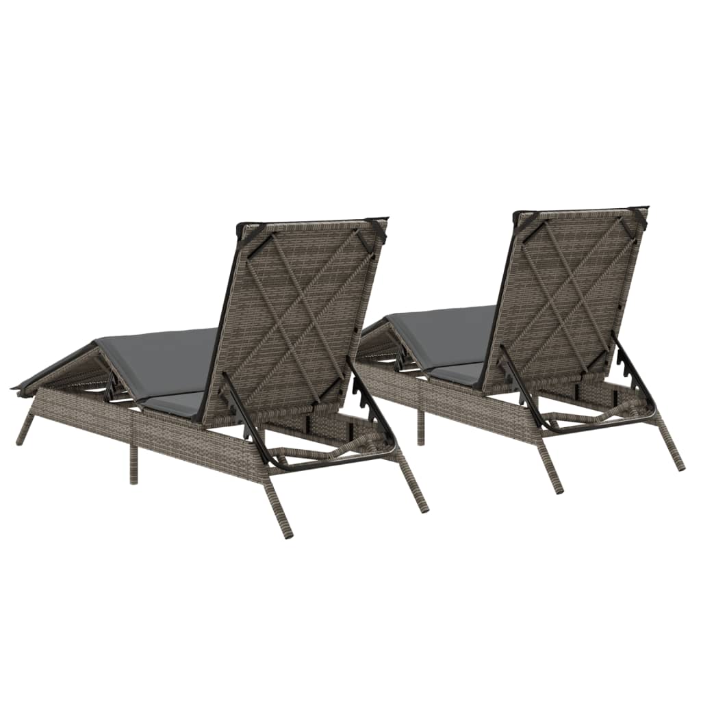 vidaXL Sonnenliegen mit Auflagen 2 Stk. Grau Poly Rattan