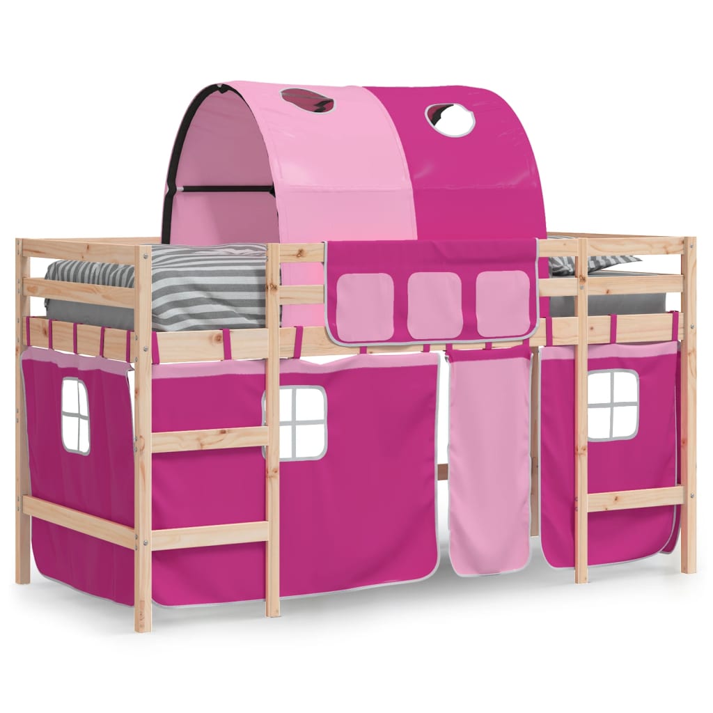 vidaXL Kinderhochbett mit Tunnel Rosa 90x190 cm Massivholz Kiefer