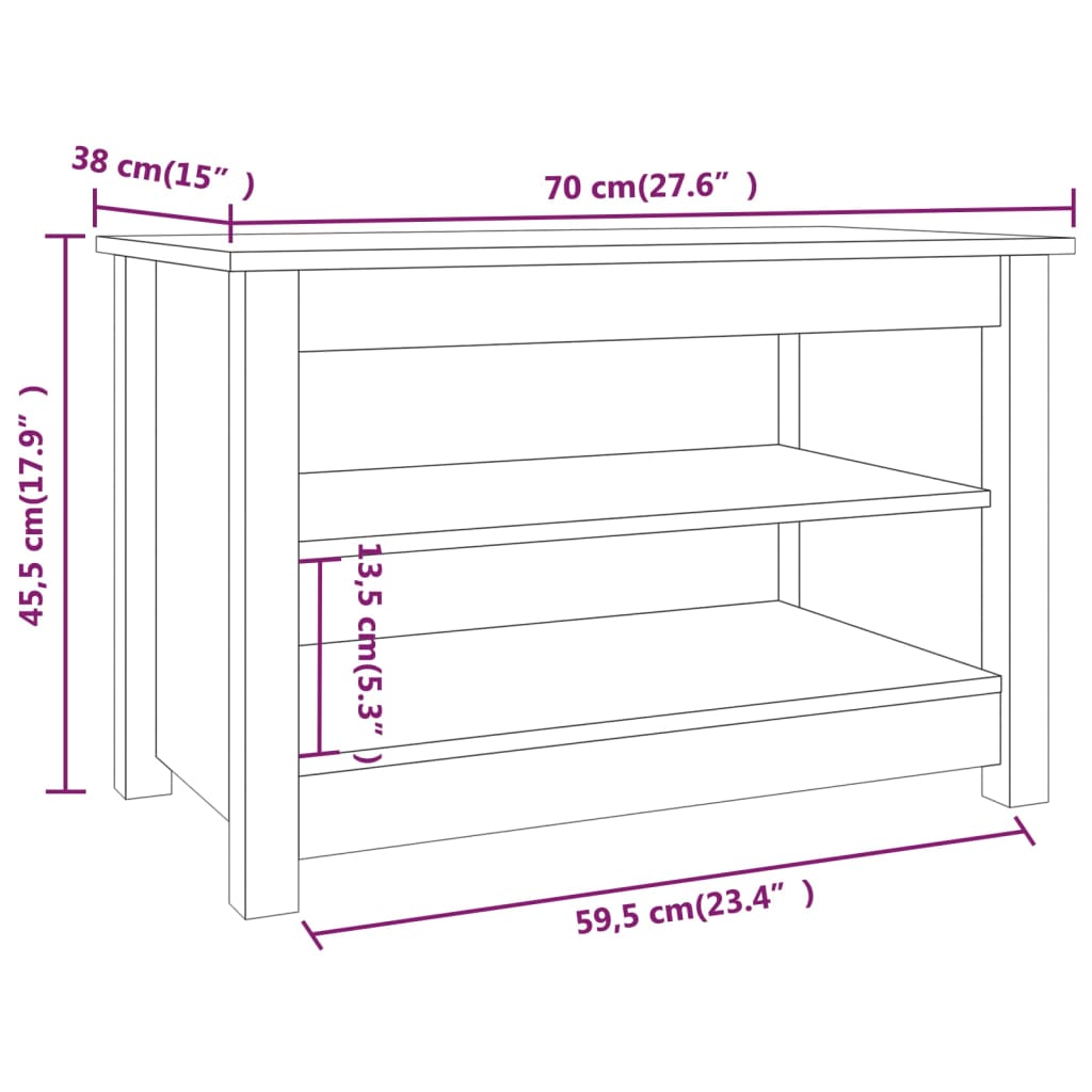 vidaXL Schuhbank Grau 70x38x45,5 cm Massivholz Kiefer