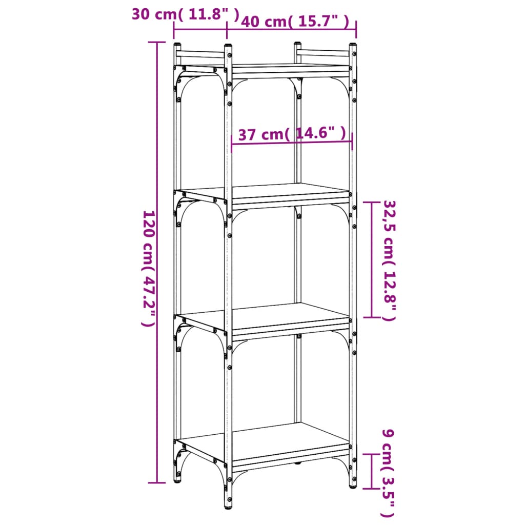 vidaXL Bücherregal 4 Böden Schwarz 40x30x120 cm Holzwerkstoff