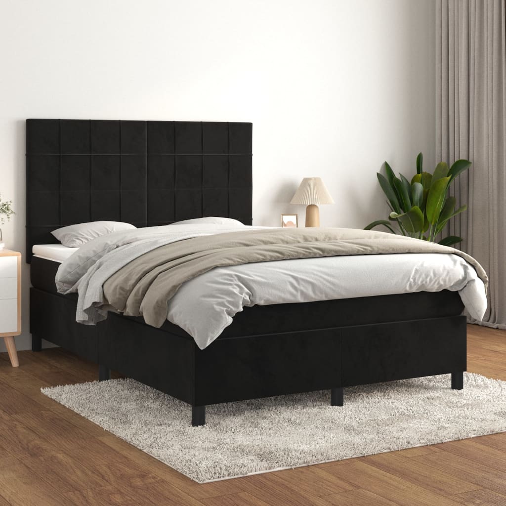 vidaXL Boxspringbett mit Matratze Schwarz 140x190 cm Samt