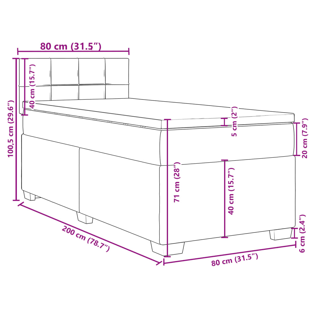 vidaXL Boxspringbett mit Matratze Dunkelgrau 80x200 cm Samt