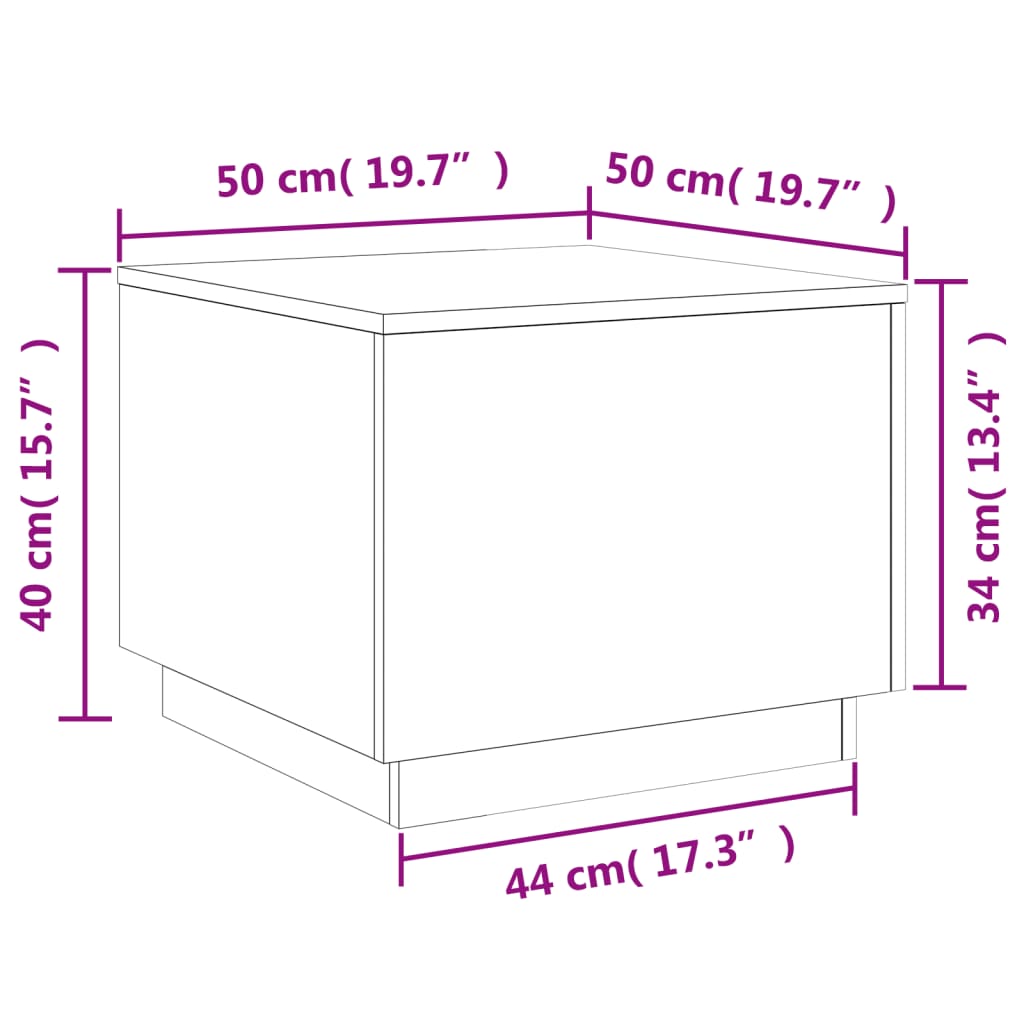 vidaXL Couchtisch mit LED-Leuchten Räuchereiche 50x50x40 cm