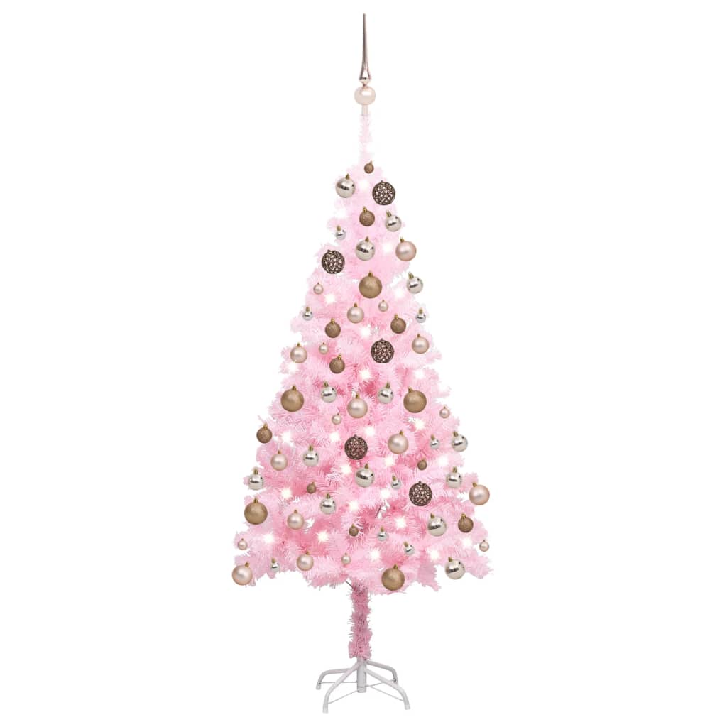 vidaXL Künstlicher Weihnachtsbaum mit Beleuchtung & Kugeln Rosa 150cm