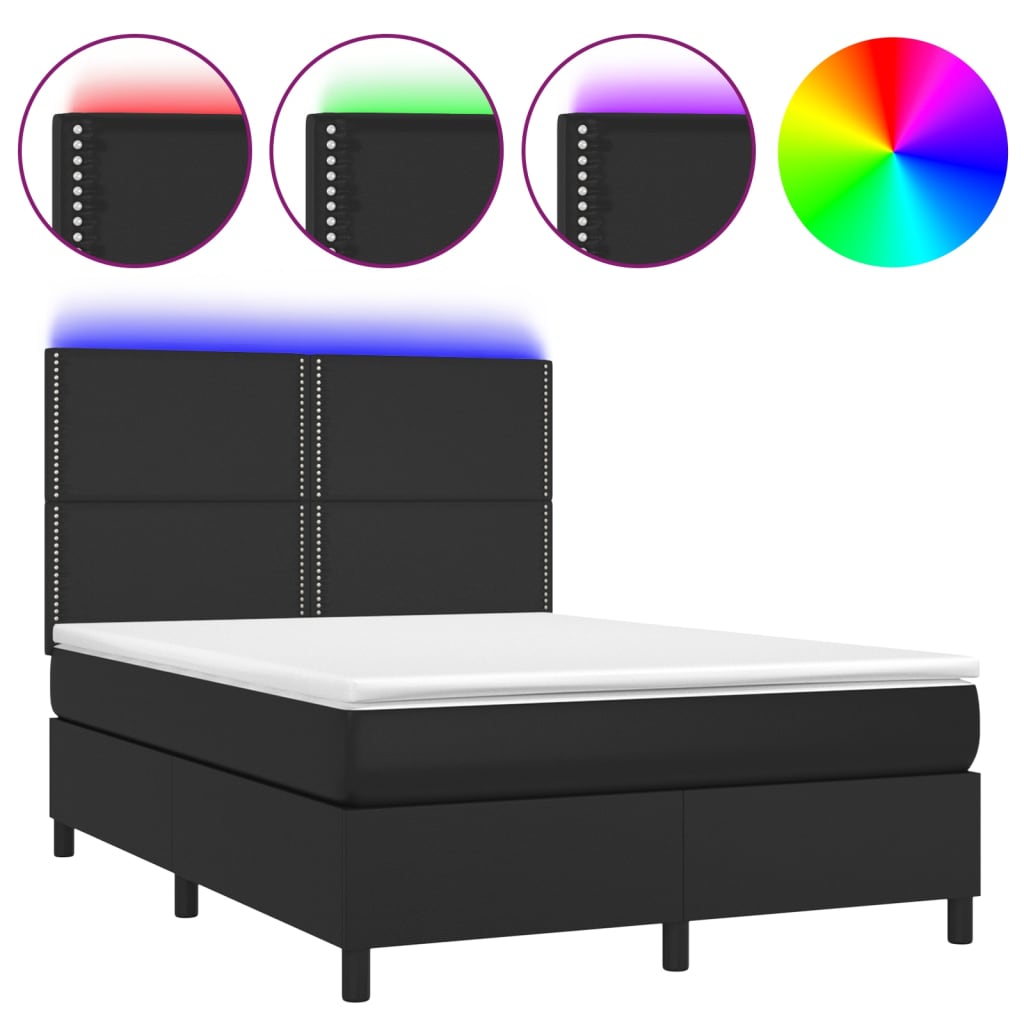 vidaXL Boxspringbett mit Matratze & LED Schwarz 140x190 cm Kunstleder