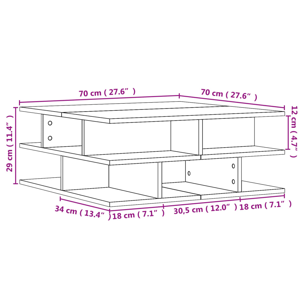 vidaXL Couchtisch Braun Eichen-Optik 70x70x29 cm Holzwerkstoff