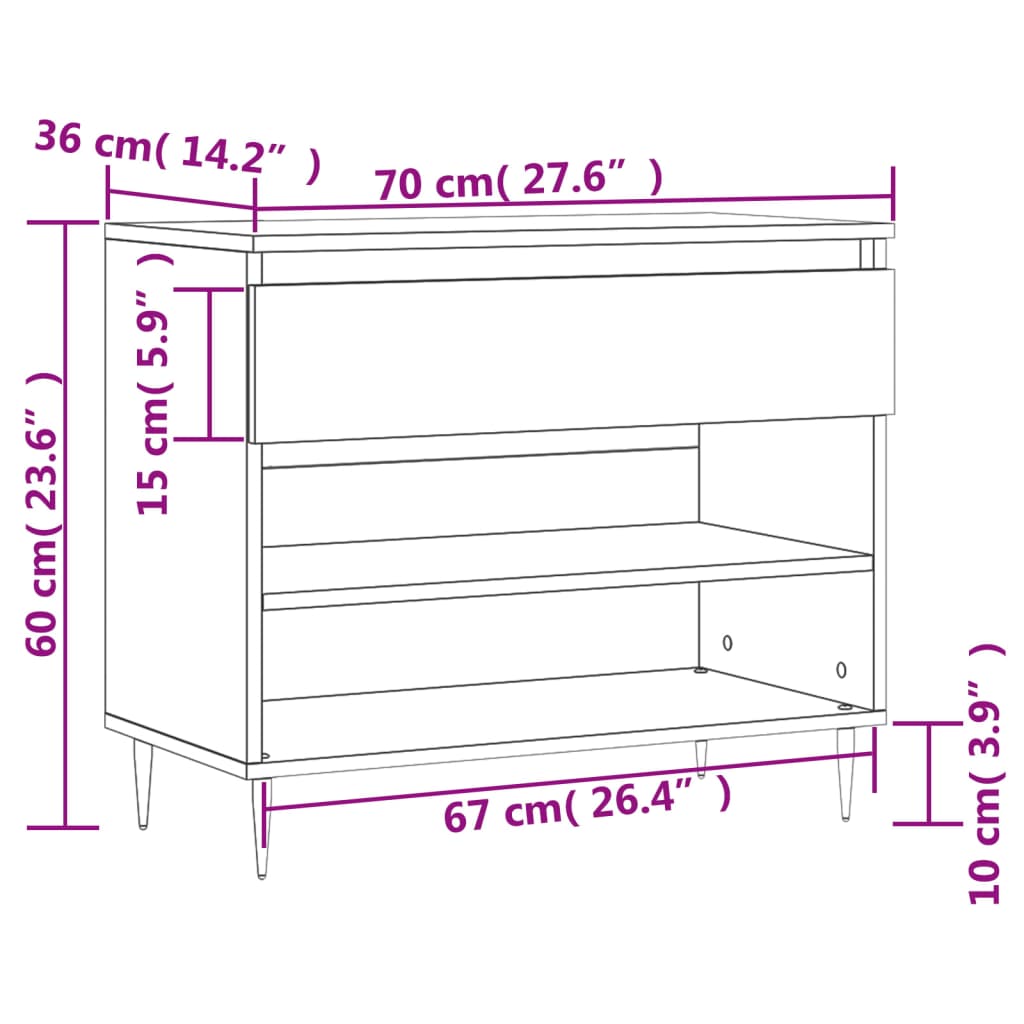 vidaXL Schuhregal Braun Eichen-Optik 70x36x60 cm Holzwerkstoff