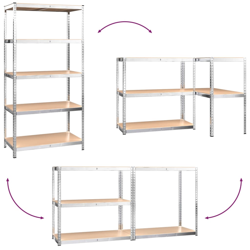 vidaXL Regale mit 5 Böden 2 Stk. Silbern Stahl & Holzwerkstoff