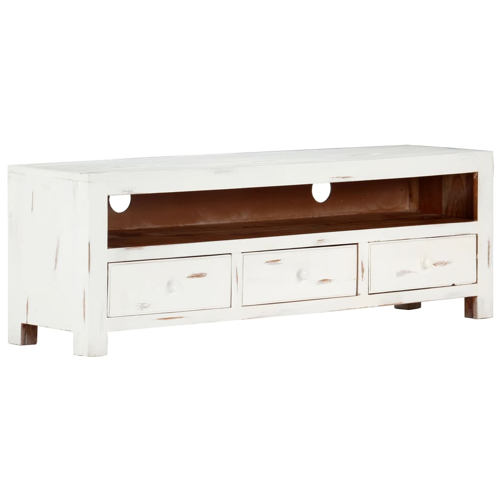 vidaXL TV-Schrank Weiß 120 x 30 x 40 cm Massivholz Akazie