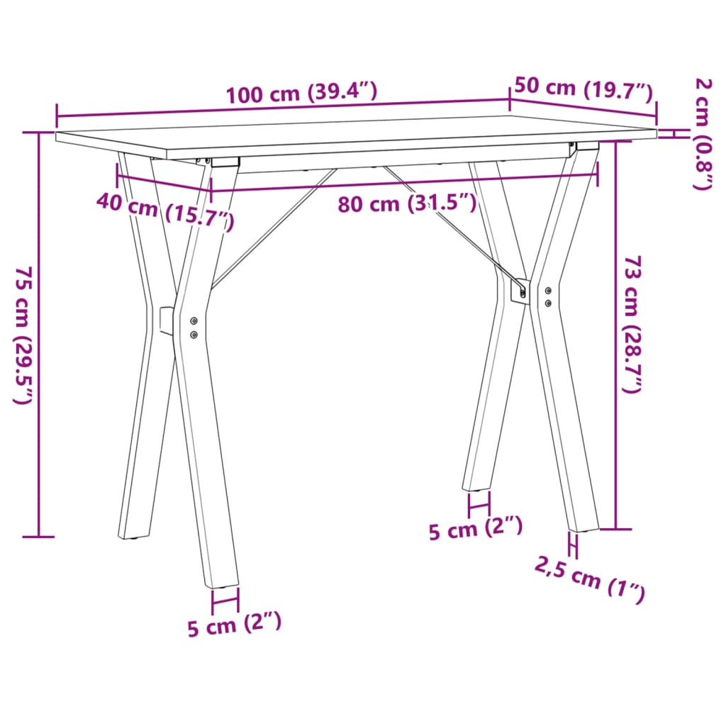 vidaXL Esstisch Y-Gestell 100x50x75 cm Massivholz Kiefer und Gusseisen