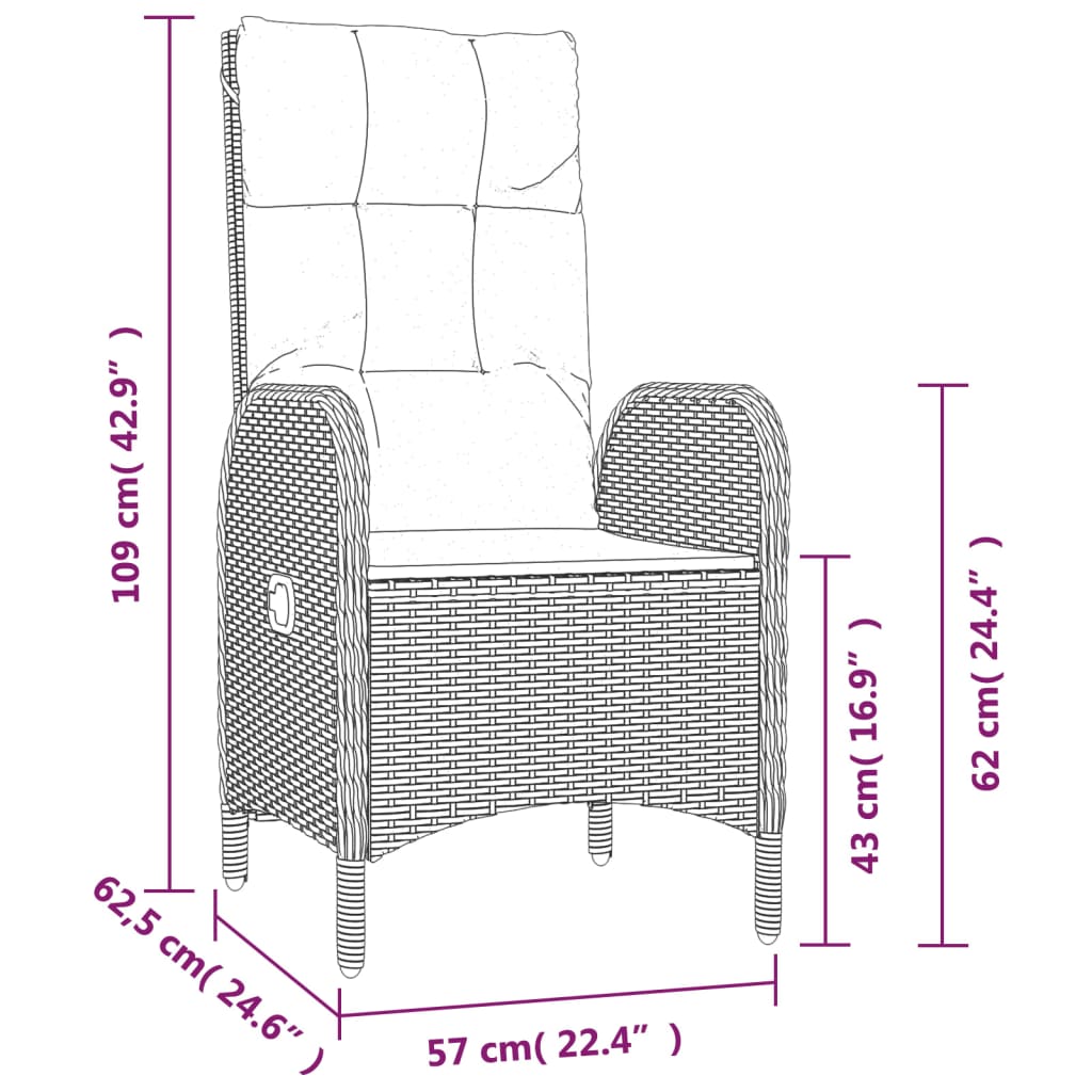 vidaXL 7-tlg. Garten-Essgruppe mit Kissen Schwarz und Grau Poly Rattan