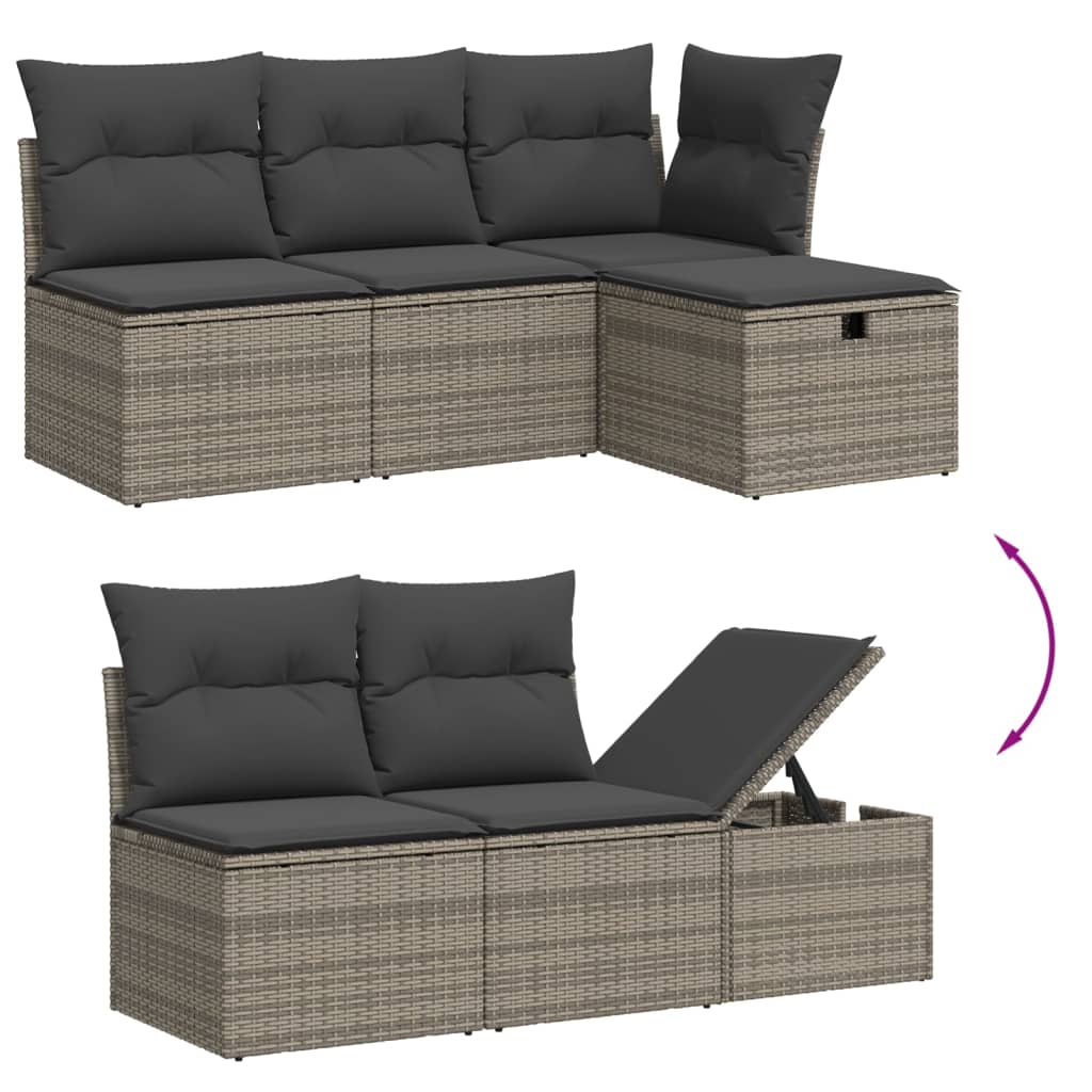 vidaXL 6-tlg. Garten-Sofagarnitur mit Kissen Grau Poly Rattan