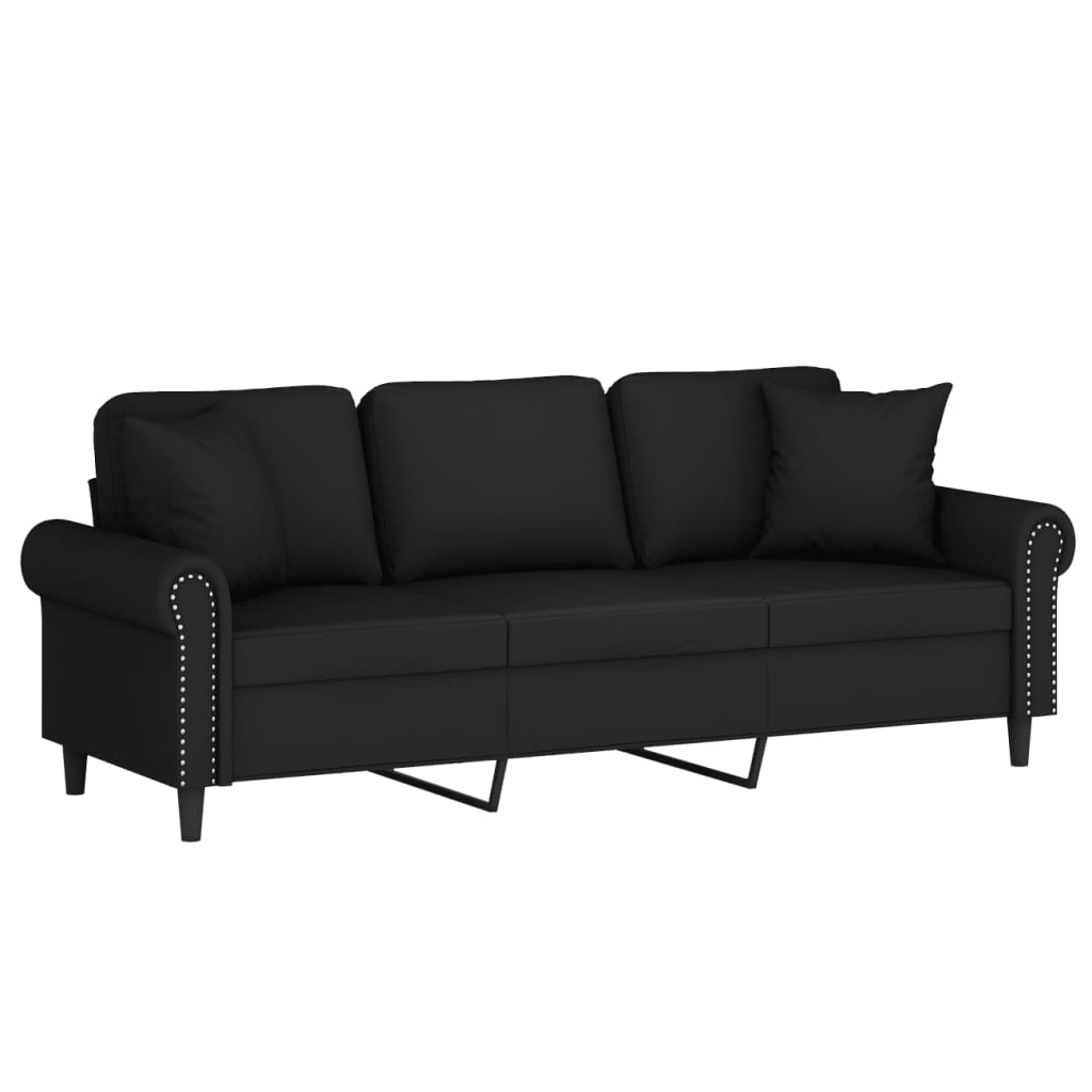 vidaXL 3-Sitzer-Sofa mit Zierkissen Schwarz 180 cm Samt