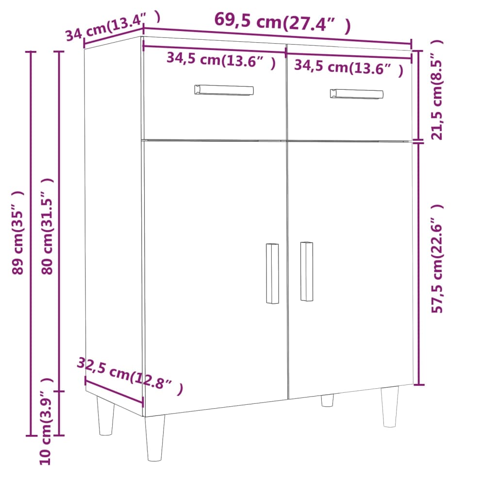 vidaXL Sideboard Räuchereiche 69,5x34x89 cm Holzwerkstoff