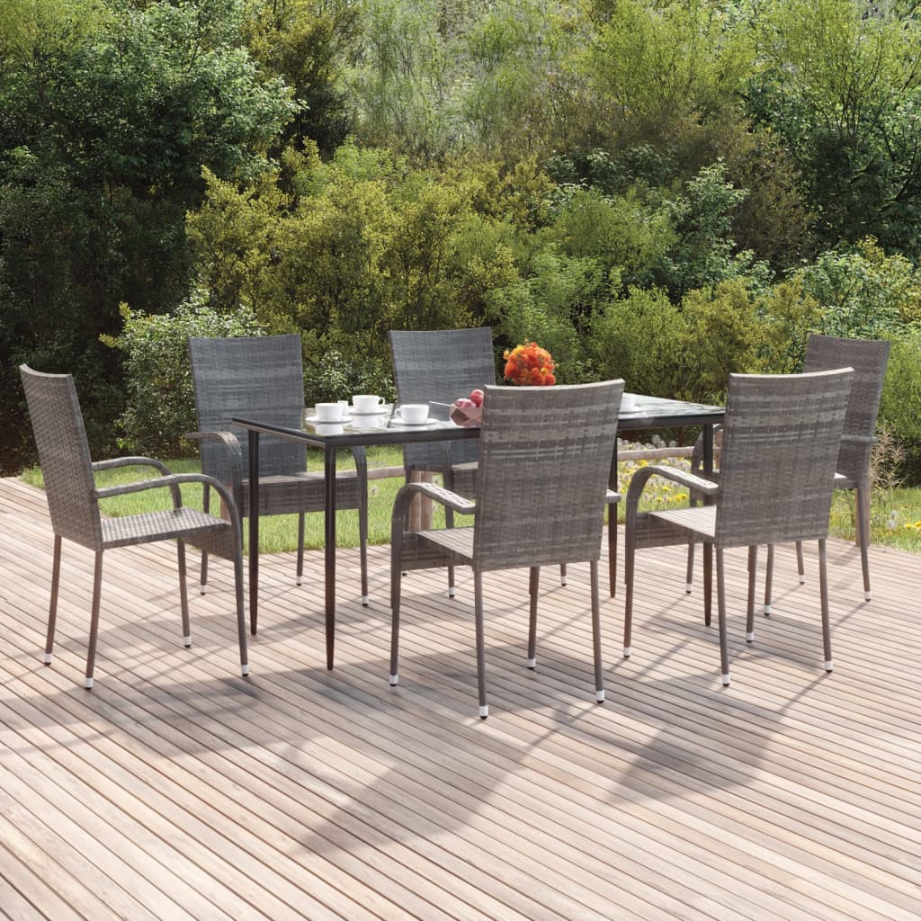 vidaXL 7-tlg. Garten-Essgruppe Grau Poly Rattan