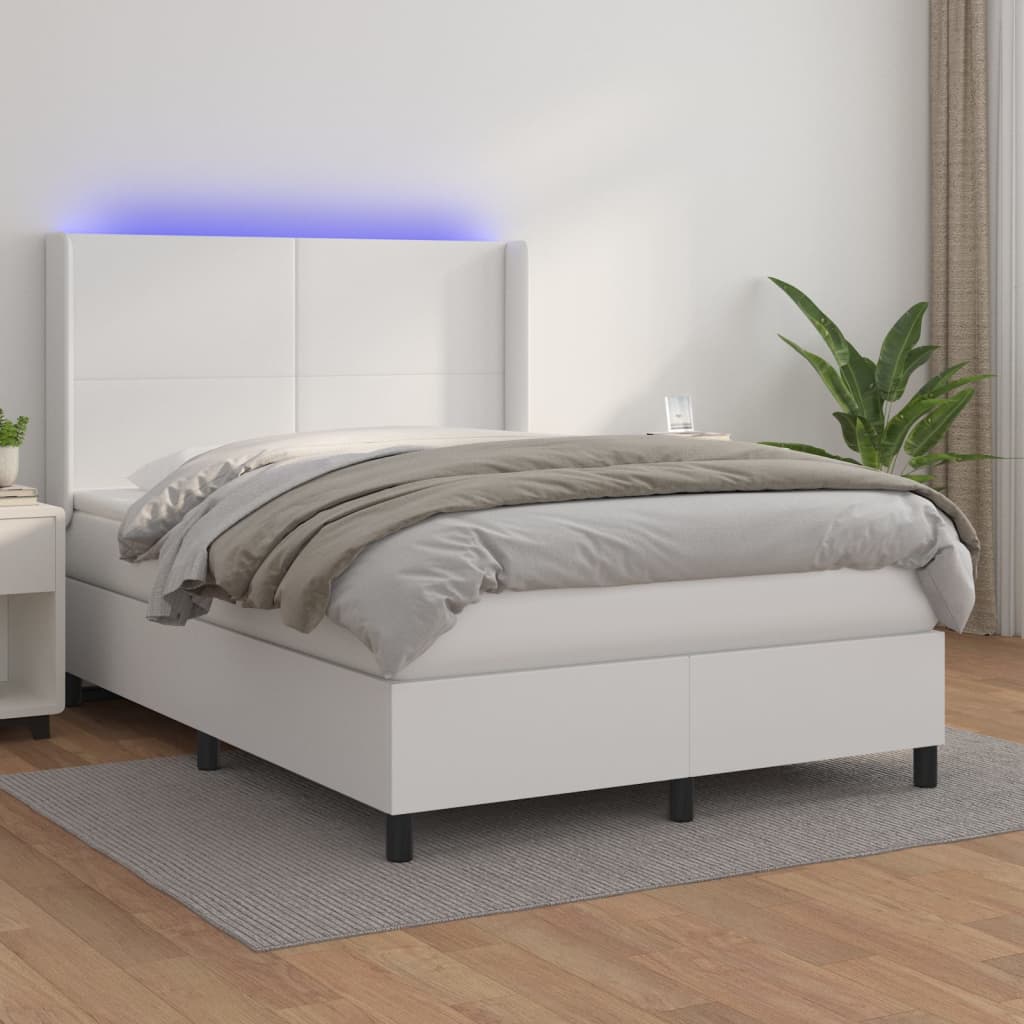 vidaXL Boxspringbett mit Matratze & LED Weiß 140x200 cm Kunstleder