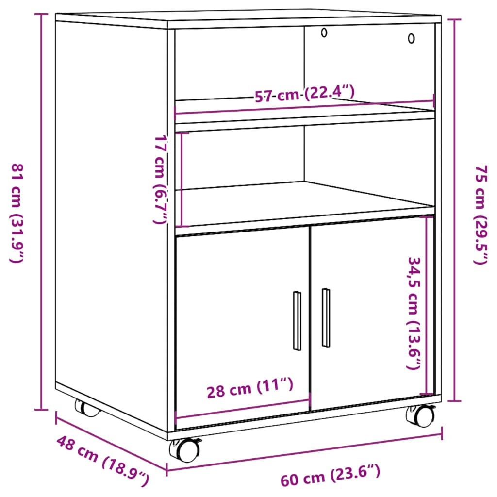 vidaXL Rollschrank Sonoma-Eiche 60x48x81 cm Holzwerkstoff