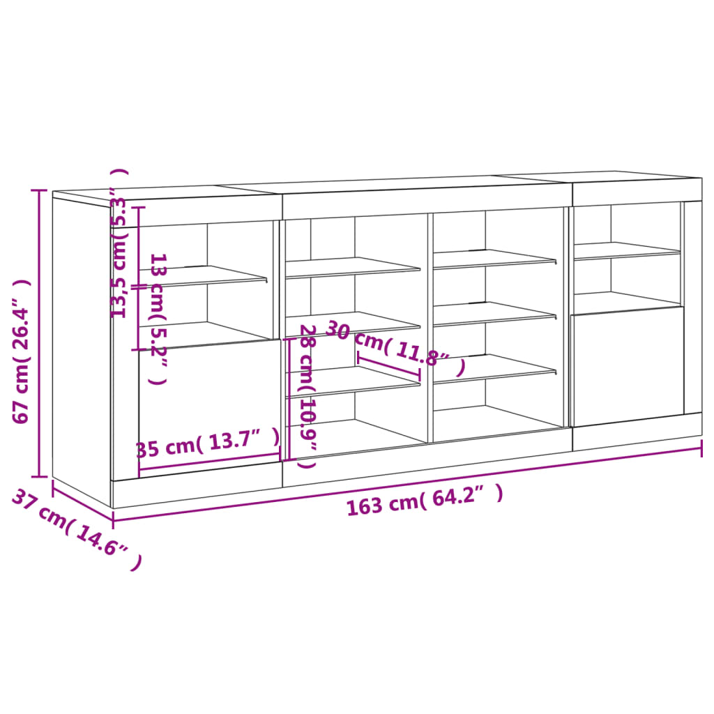 vidaXL Sideboard mit LED-Leuchten Weiß 163x37x67 cm