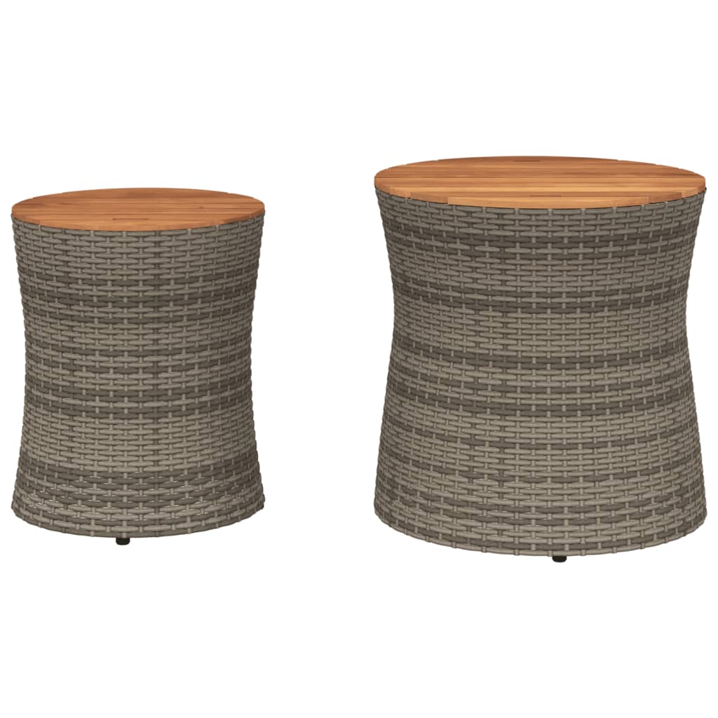 vidaXL Garten-Beistelltische 2 Stk. mit Holzplatte Grau Poly Rattan