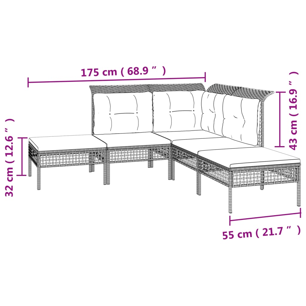 vidaXL 7-tlg. Garten-Lounge-Set mit Kissen Grau Poly Rattan