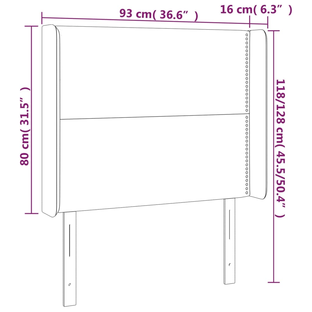 vidaXL LED Kopfteil Hellgrau 93x16x118/128 cm Samt