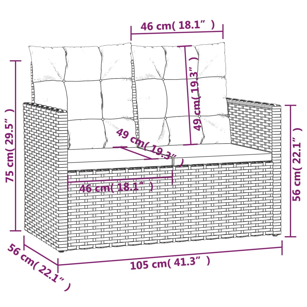 vidaXL Gartenbank mit Kissen Grau 105 cm Poly Rattan