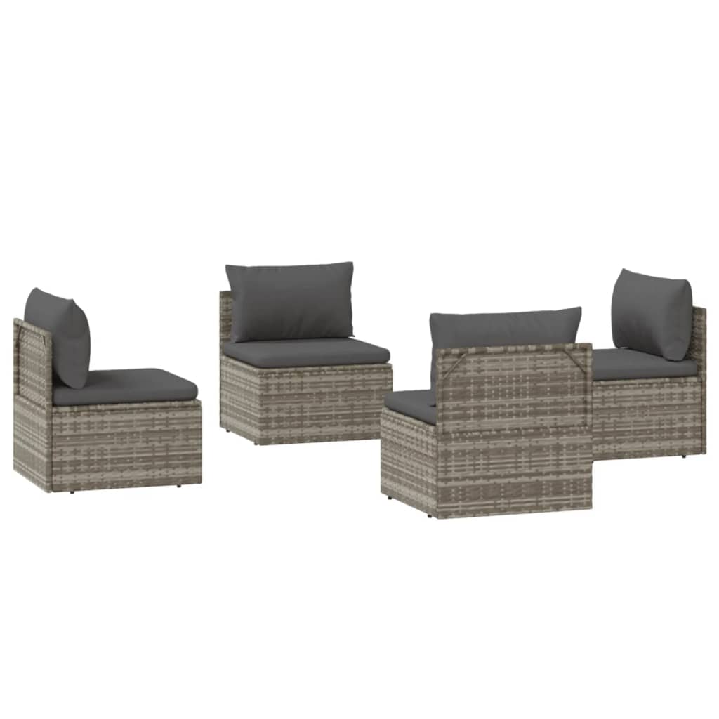 vidaXL Garten-Mittelsofas 4 Stk. Grau 57x57x56 cm Poly Rattan