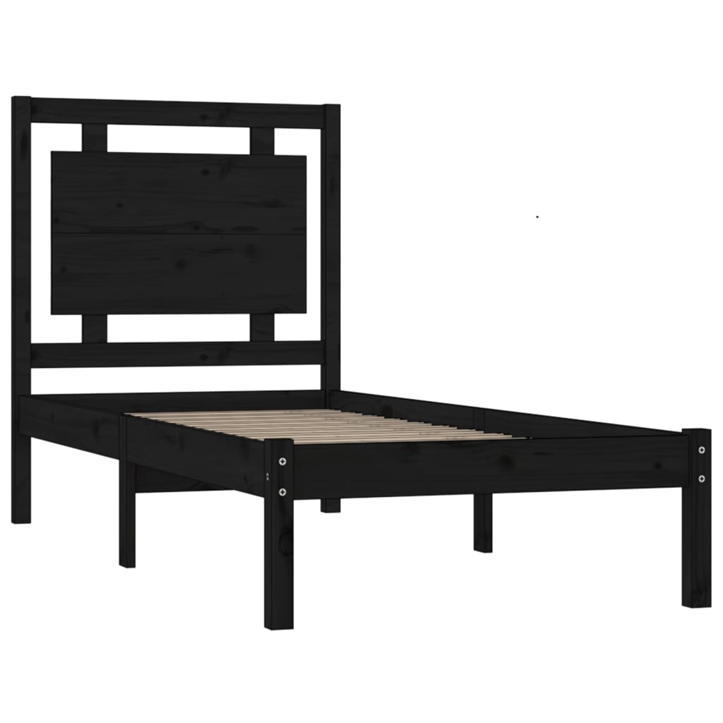 vidaXL Massivholzbett Schwarz 90x190 cm