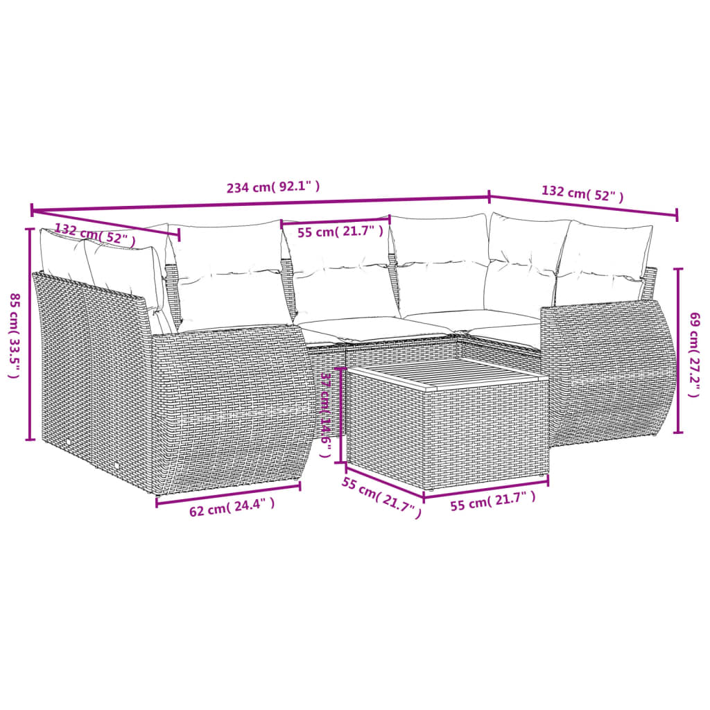 vidaXL 7-tlg. Garten-Sofagarnitur mit Kissen Beige Poly Rattan